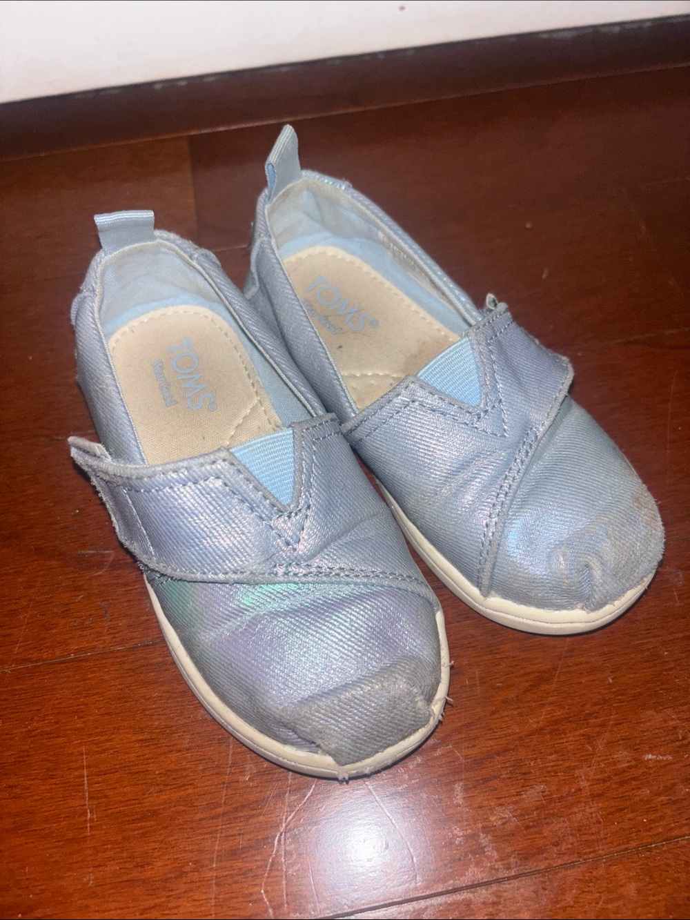 TOMS Kids Iridescent Light Silver Slip-On Shoes